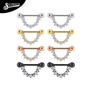 סט אביזרי טבעת פטמה מפלדת אל-חלד 316L בהתאמה אישית של <span class=keywords><strong>Superstar</strong></span>, משובץ באבני חן לבנות, תכשיט פירסינג לגוף מצופה זהב לחתונה - Product Image 1