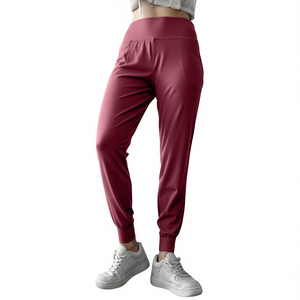Pantalon de jogging confortable pour femme Lj, style hip-hop, taille haute, tricot élastique, longueur cheville, couleur unie, avec poches, vêtements de sport printemps - Product Image 1