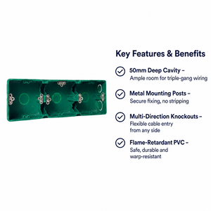 Boîtier de jonction encastré PVC 3 modules type 86, ignifuge, épaissi et profond, pour interrupteur et prise - 8650-1 - Product Image 2