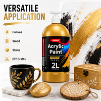Peinture acrylique dorée 2L avec pompe distributrice, couleur acrylique pour artistes pour toile et art mural, fournitures de peinture artisanale DIY, en vrac