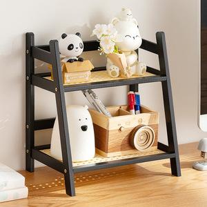Office <strong>Desktop</strong> Bamboo Storage Rack Multi-Layer <strong>Shelving</strong> <strong>Unit</strong> Classical Chinese Style Bookshelf Cup Holder Organizer - Product Image 3