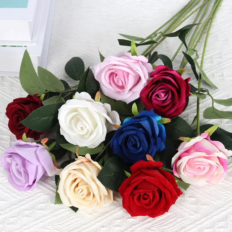S0256 high quality silk faux big red roses fake fabric flower DIY wedding home decorations velvet roses artificial Rose flower