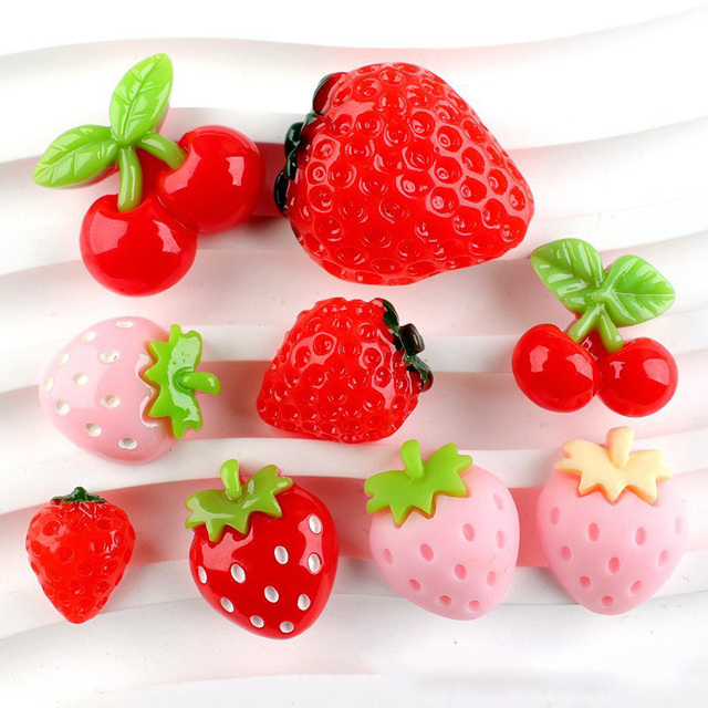 Wholesale Strawberry Cherry Resin Charms, Fruit Resin Accessories for DIY Kids Hair Clip Cream Glue Phone Case Crafts