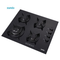 Estufa de Gas Empotrable Xunda de 60 cm con 4 Quemadores, Superficie de Vidrio Templado Negro, Encendido Electrónico, Opción OEM