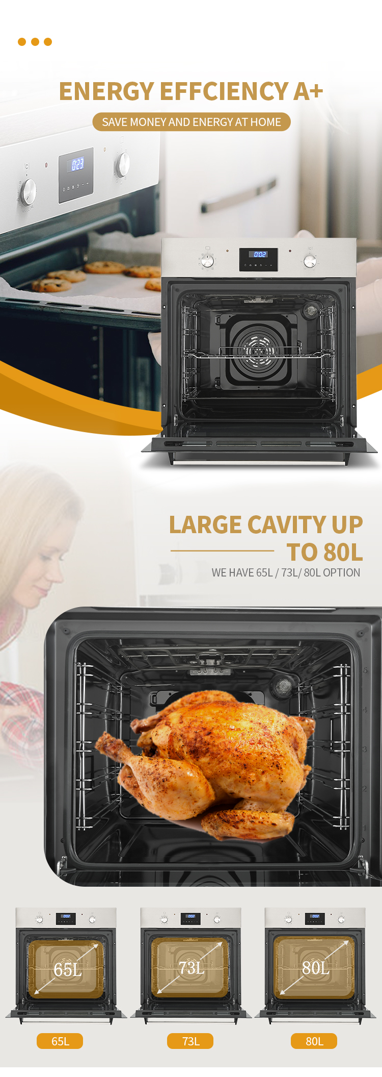 60cm Kitchen oven Built in Electric Oven With Convection Fan For Home Baking Built-in Wall Oven