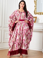 Robe longue ample à manches chauve-souris pour femme, col rond, à volants, style mode, été, grande taille, style Moyen-Orient Dubaï