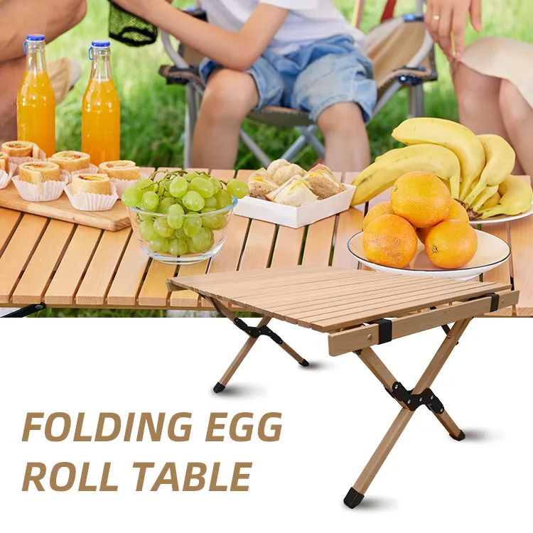 Açık Garten katlanır masa ahşap katlanabilir yumurta rulo üst ahşap kamp masası kayın yumurta katlanır masa saklama çantası