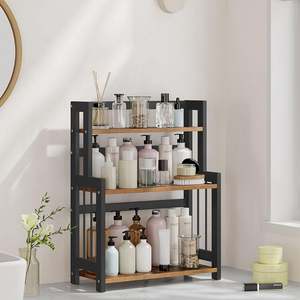 Étagère à épices multifonctionnelle pour la cuisine, organisateur de bureau à 3 niveaux, conteneur de rangement en métal et bambou, organisateur d'épices pour la cuisine - Product Image 6