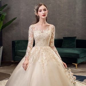 Wedding Dress Ball Gown Sweetheart Neckline Long Sleeve Off White Beige Train Natural Waist Polyester Fiber - Product Image 1