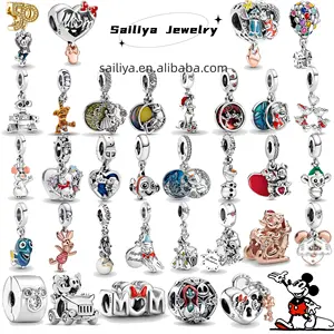 2023 Luxury 925 Sterling Silver Mickey and Minnie Charm Bracelet Women's Pan Pendant Bracelet DIY Designer Jewelry