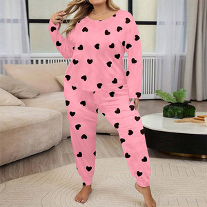 Pyjama confortable à manches longues avec impression de cœur européen et américain Pyjama d'intérieur pour femme Peut être porté à l'extérieur - Product Image 3