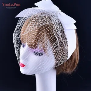 YouLaPan VA03 coiffure en maille populaire européenne et américaine nœud blanc femmes voile de fête mariée mariage cage à oiseaux voile