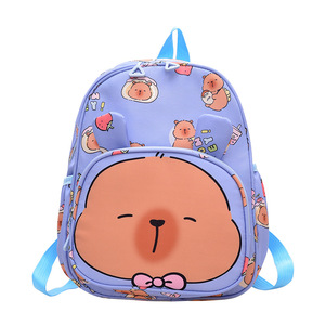 防水カピバラ柄リュックサック、男の子女の子向けのかわいい漫画風子供用スクールバッグ - Product Image 3
