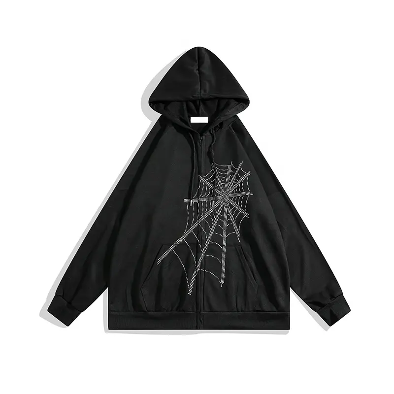 Wholesale Cheap High Quality Halloween Costume Spider Webs Pattern Print Customize Zipper Hoodie For Men