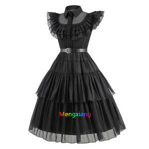 Disfraz de <span class=keywords><strong>Merlina</strong></span> para Halloween de Cine y TV Vestido Gótico Negro de Carnaval Cosplay para Niñas con Cinturón para Fiestas y Espectáculos Infantiles - Product Image 4
