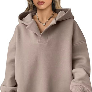 เสื้อสเวตเชิ้ตผู้หญิงคอวีทรงโอเวอร์ไซส์ ผ้าฟลีซ แขนยาว สไตล์พูลโอเวอร์ เสื้อผ้าแฟชั่นฤดูใบไม้ร่วงปี 2025 ชุดฮู้ดดี้สั่งทำพิเศษสำหรับผู้หญิง - Product Image 1