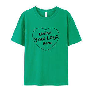 Camiseta de Manga Corta para Mujer, Cuello Redondo, Algodón Verde Sólido, con Estampado de Logotipo de Corazón, Estilo Casual - Product Image 1