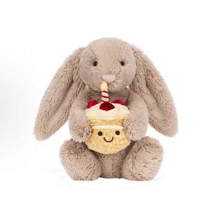 Peluche Lapin Moelleux avec Gâteau - Adorable Lapin aux Oreilles Tombantes Tenant un Gâteau d'Anniversaire, Peluche de Soutien Émotionnel et Cadeau - Product Image 5