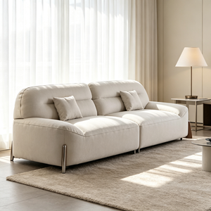 Sofá Moderno Minimalista de Tela de Tres Plazas con Brazos Acolchados, Patas de Madera y Respaldo Ajustado, Mueble Tapizado para Sala de Estar - Product Image 6