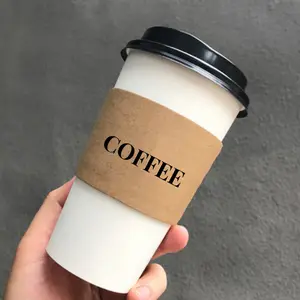 AT PACK Custom Logo Recyclable Hot Drink Coffee Sleeves Biodegradable Iced Kraft Paper Coffee Cup Sleeves Reusable Sleeves