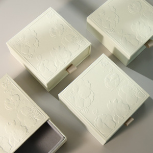 Custom Embossed <b>White</b> Plastic Square Jewelry <b>Box</b> Set for Necklace and Pendant Packaging Luxurious <b>Gift</b> <b>Box</b> with Floral Pattern - Product Image 1