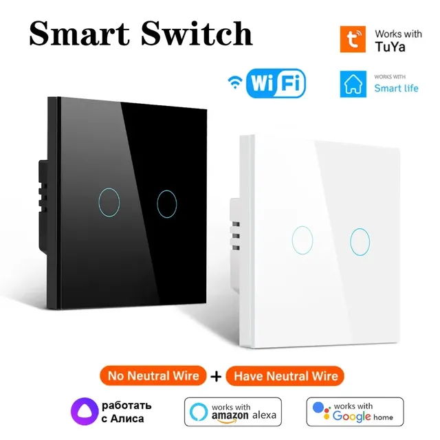 EU/US Smart Switch RF433 No Neutral for Control Google 1/2/3 Gang WiFi Touch Switches