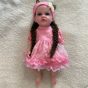 Boneka bayi silikon rambut buatan tangan panjang, boneka hadiah terbaik anak perempuan bayi kecil Reborn bentuk Almond 40CM - Product Image 5