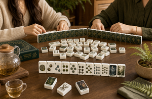 MeldVerse Luxury Premium Acrylic Botanical Artwork Green Gold Nature Inspired Durable 4-Player <b>Mahjong</b> <b>Set</b> for Party - Product Image 3