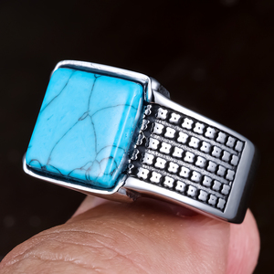 Anello da uomo in acciaio inossidabile impermeabile all'ingrosso con <span class=keywords><strong>smalto</strong></span> <span class=keywords><strong>turchese</strong></span> blu <span class=keywords><strong>turchese</strong></span> - Product Image 5