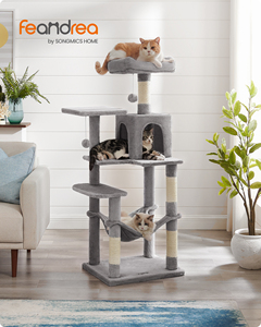 <span class=keywords><strong>Feandrea</strong></span> Arbre à chat gris clair de 54,2 pouces avec hamac, condo multi-niveaux en peluche, 4 poteaux à gratter et 2 perchoirs - Product Image 1