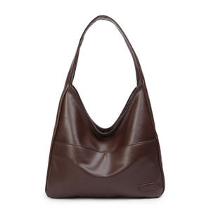 Bolso bandolera de piel marrón de gran capacidad, bolso de mujer de diseño retro minimalista - Product Image 3