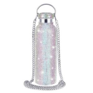 Botella Deportiva de Acero Inoxidable de Doble Pared con Boca Ancha de 17 oz/500 ml, Tapa de Acero para Exteriores, Adornada con Diamantes de Imitación - Product Image 5