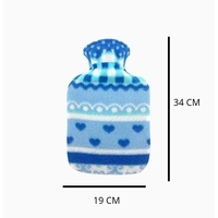Bouteille d'eau chaude extra large SC ECOMMERCE, motif bleu, capacité 2000 ml, durable, réutilisable, en peluche douce, matériaux en PVC tricoté, faite à la main