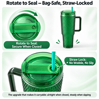 Gobelet réutilisable en plastique AS de 24 oz à texture diamantée avec poignée et paille, couvercle rotatif anti-fuite, compatible porte-gobelet de voiture