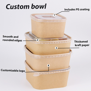 Bol carré jetable en papier kraft avec couvercle, récipient alimentaire épaissi enduit de PE pour plats à emporter, salades et traiteur - Product Image 4