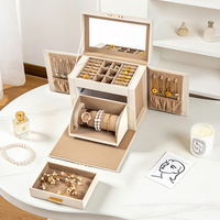 Boîte de rangement multicouche en cuir de luxe de haute qualité avec miroir pour présentoir à bijoux et organisateur, logo personnalisé, vente en gros
