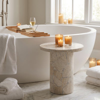 Table d'appoint de luxe en mosaïque de marbre travertin naturel, base cylindrique, écologique, pour hôtel, villa, chambre, salle à manger, taille personnalisée