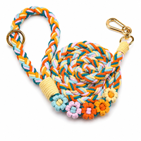 Laisse pour chien en corde de coton tressée à la main, motif floral arc-en-ciel, durable et élégante, pour chiens de petite, moyenne et grande taille, pour la promenade quotidienne