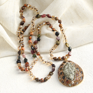 Nuevo Collar de Lujo Ligero y Elegante Estilo Bohemio para Mujer, con Piedra Natural de 6mm, Nudo de Cristal, <span class=keywords><strong>Colgante</strong></span> de Arcilla, <span class=keywords><strong>Amatista</strong></span> y Mineral de Hierro - Product Image 4