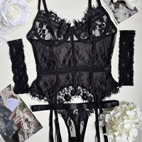 Ensemble de lingerie sexy en dentelle à motif d'arêtes de poisson, nouvelle collection, transparent, pour femmes
