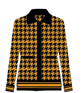 Custom OEM ODM produttore maglione da donna lavorato a maglia in <span class=keywords><strong>oro</strong></span> reale blu vecchia scuola <span class=keywords><strong>Cardigan</strong></span> classico - Product Image 5