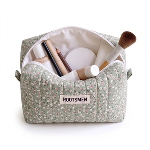 Grande pochette florale 21 cm vert sauge, trousse de toilette matelassée à motif floral, étui à maquillage rembourré avec fermeture éclair, logo personnalisé OEM - Product Image 2