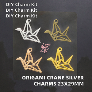 Breloques <span class=keywords><strong>origami</strong></span> grue en papier 23x29mm, couleur argent antique, pendentifs pour la fabrication de bijoux faits main tibétains DIY - Product Image 2