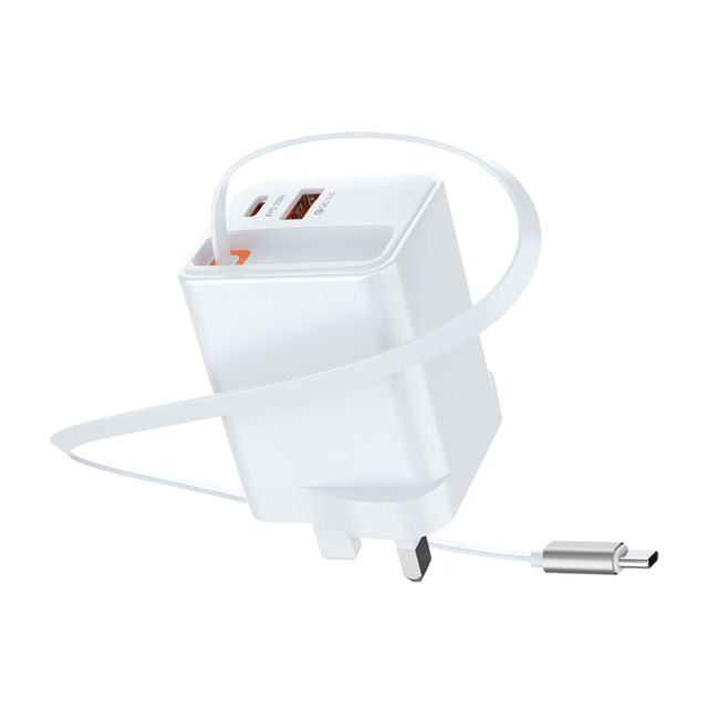 Retractable PD 40W Type-C & USB Electric Wall Charger with Dual Ports for Mobile & Camera