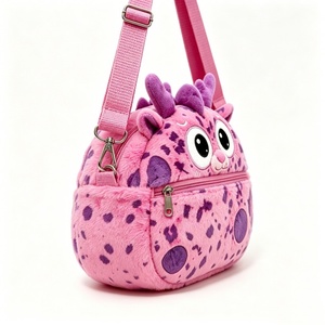 Customized Pink Spotted Monster Plush Crossbody Bag,Fluffy Shoulder <b>Purse</b> with Adjustable Strap, <b>Cute</b> Cartoon Monster - Product Image 2