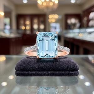 Bague en diamant bleu vif de laboratoire, taille émeraude, certifiée IGI, avec pierres latérales en diamant rond, or 10K 14K 18K, argent 925 935 - Product Image 1