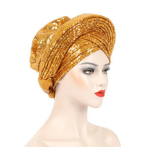 Listo para Enviar: Últimos Modelos 2025 de Gorros Musulmanes para <span class=keywords><strong>Mujer</strong></span>, Elegantes Pañuelos Africanos con Lentejuelas Brillantes, Turbantes Auto Gele para Damas - Product Image 2