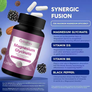Vente en gros OEM Private Label Organique Pure Glycinate de Magnésium Vitamine B6 & D3 Capsules avec Poivre Noir Supplément Solilan pour Adulte - Product Image 3
