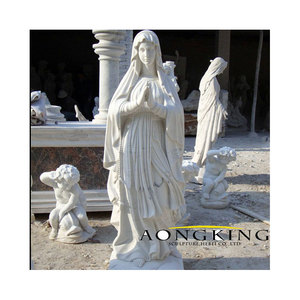 Escultura Religiosa Personalizada de Tamaño Real, Virgen María y Jesús de Mármol Natural con Palmas Unidas, en Posición de Pie - Product Image 5