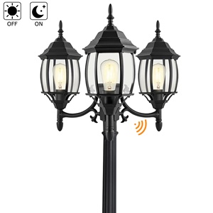 Hoàng hôn đến bình minh cảm biến ngoài trời đèn bài ánh sáng 3 đầu cổ điển màu đen cực rõ ràng tấm kính không thấm nước bên ngoài ánh sáng đường phố - Product Image 1